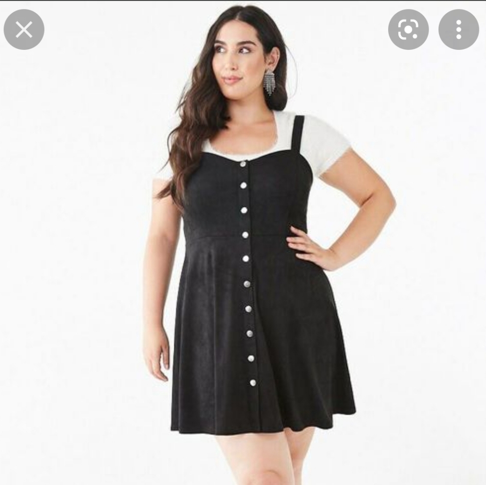 NWOT F21 Faux Suede Button Up Pinafore Dress - Large